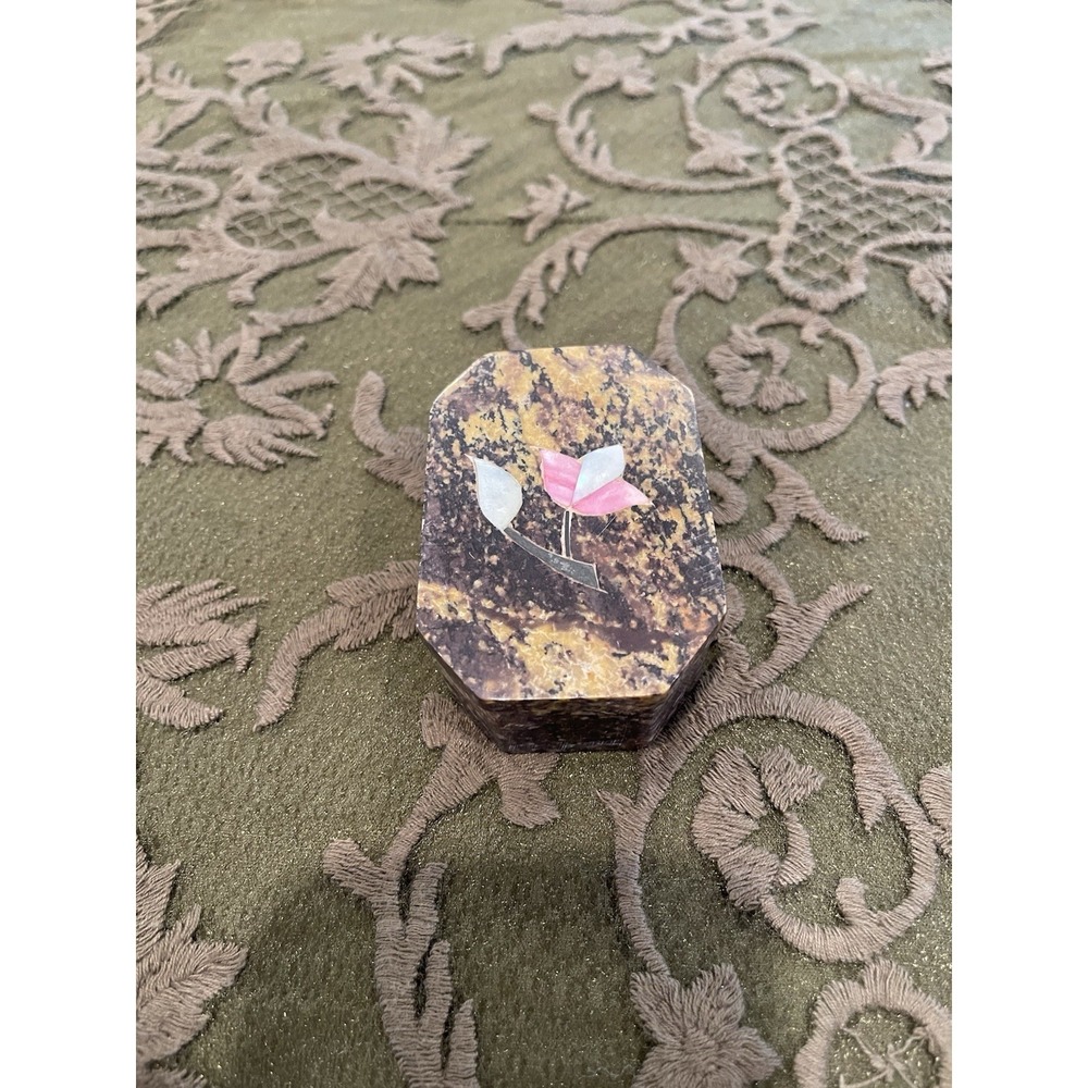 Handmade Sm Stone Inlay Trinket Box India floral‎ Inlay Lid Stone Marble Shell
